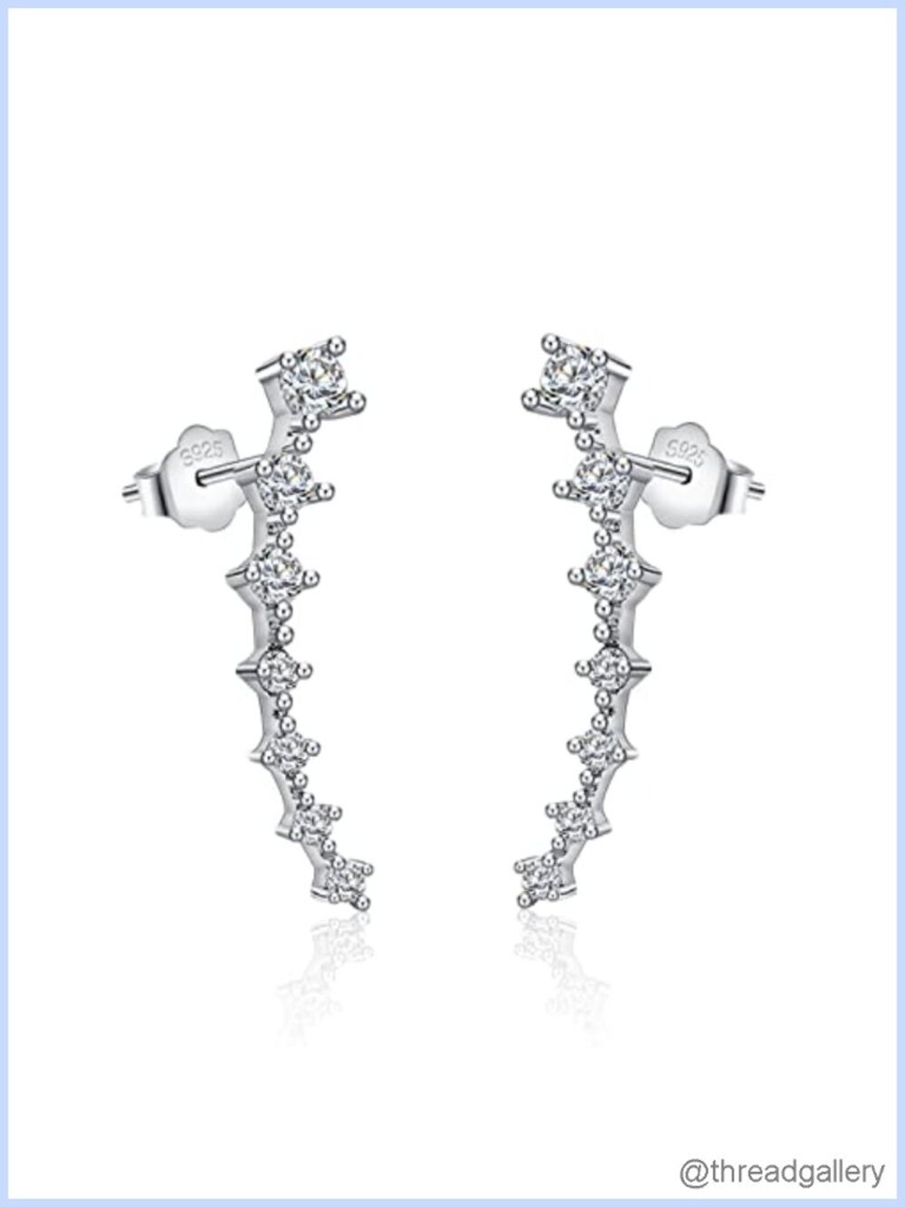 Sterling Silver CZ Seven Star Stud Earrings 0.94'' Italian Handmade